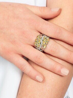 Paparazzi Jewelry Accessories - Luminously Leafy - Yellow Ring - Vintage